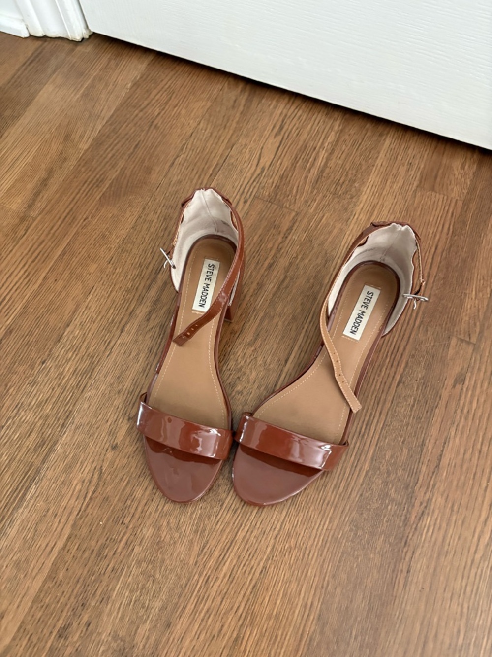 Steve Madden Patent Brown Ankle-Strap Heels